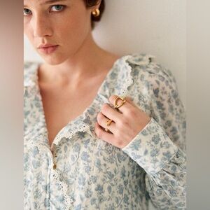 Sezane Alexiana Blouse Romantic Ecru Garden Print - Size 4